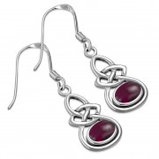 Oval Garnet Celtic Knot Silver Earrings - e302